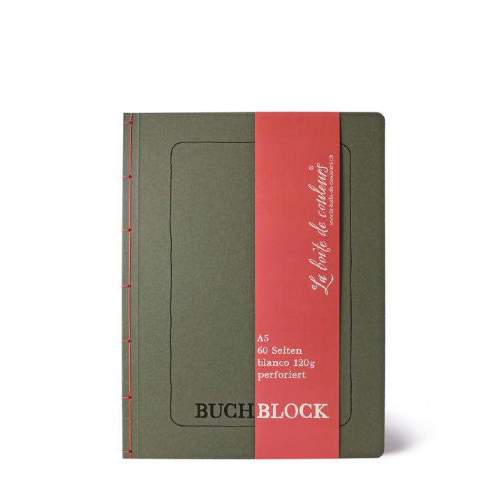 Buchblock mit Perforation SALBEIGRÜN/rosa – A5