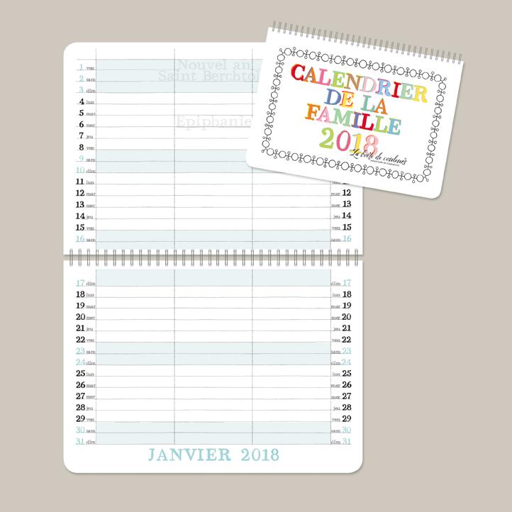 Familienkalender 2018 3-Spalten französisch
