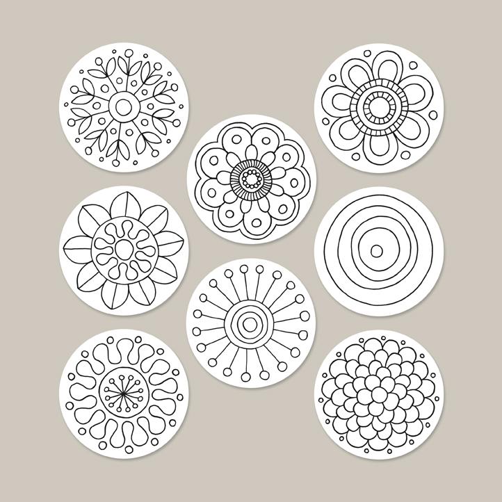 RundEtiketten Blumen sw - 1
