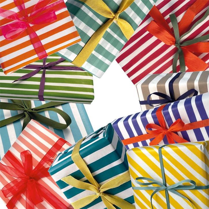 Seidenpapier 10 Farben gemischt auf einer Rolle mit Streifen